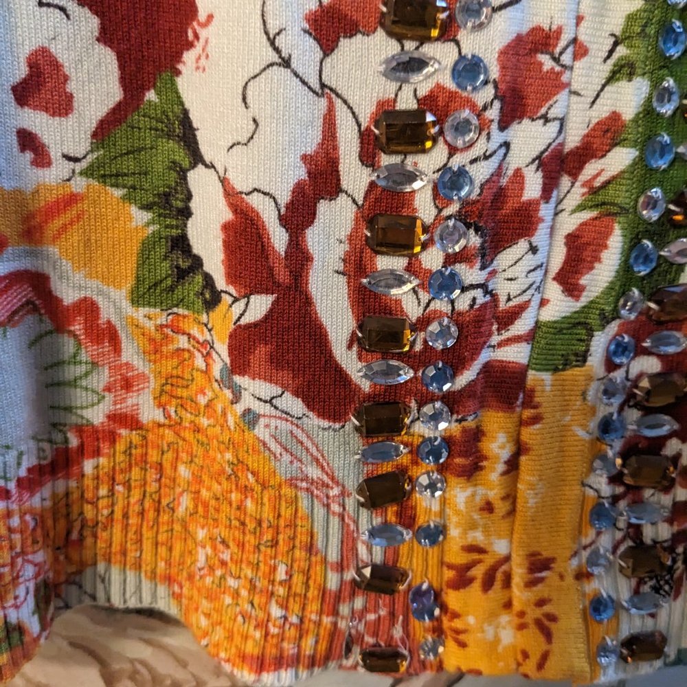 Joseph A. Print Sweater With Colored Rhinestones - image 4